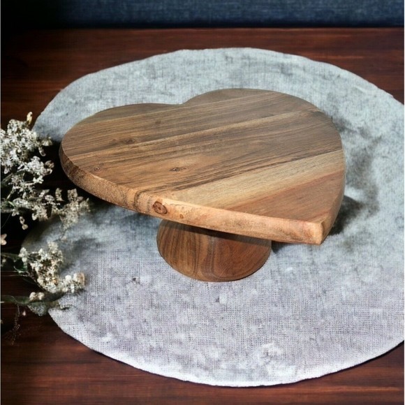 Unbranded Dining Heart Shaped Cake Stand Wood Pedestal Base Pastry